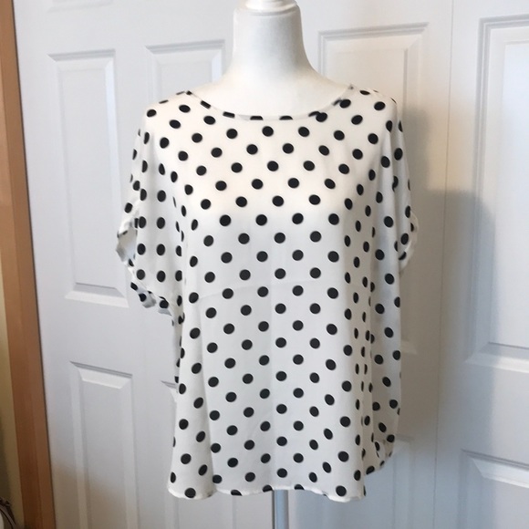 Maurices Tops - NWT Maurices white sheer with black polka dot s/s shirt with zipper closure☀️